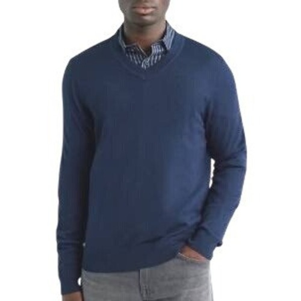 J W Nordstrom Italian Merino Wool Pullover‎ V-neck Sweater Men's Navy Large